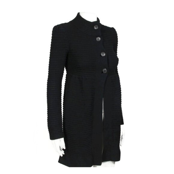 THEORY 100% Cashmere Black Wide Rib High Neck Button Cardigan Sweater sz P /174 - Picture 4 of 7